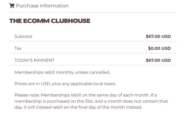 Ecomm Clubhouse Price