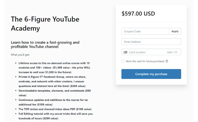 The 6 Figure YouTube Academy Price