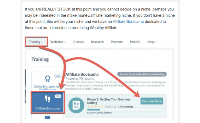 Affiliate Bootcamp Recommendation Inside the Course