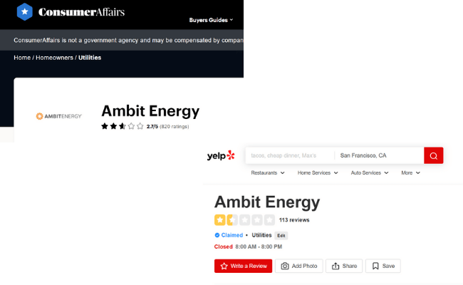 Ambit Energy Reviews Yelp and Consumer Affairs