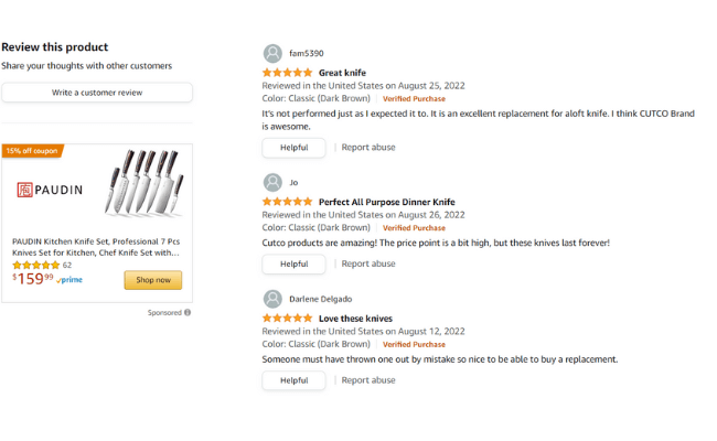 Cutco knives Positive Product Reviews