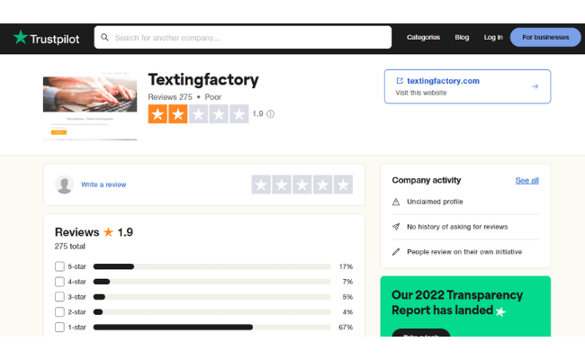 Texting Factory Bad Online Reviews