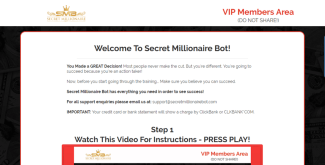 Secret Millionaire Bot Review - Inside the Members' Area