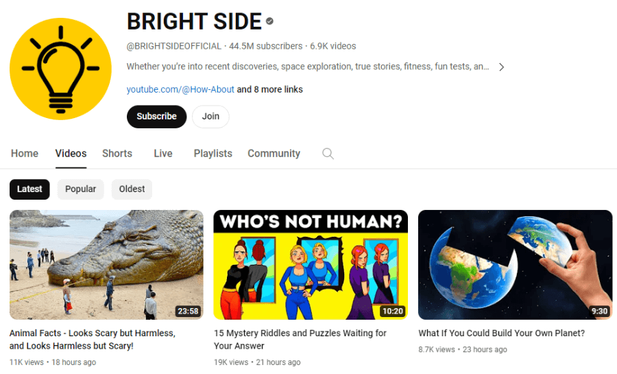 Bright Side Faceless YouTube Channel