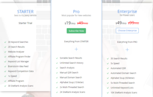Jaaxy Pricing Plans Screen Capture