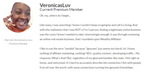 Wealthy Affiliate Testimonial 1