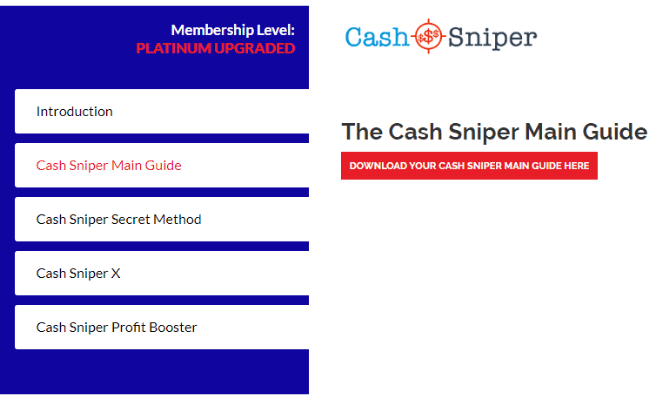 Cash Sniper Review - Inside Members Area