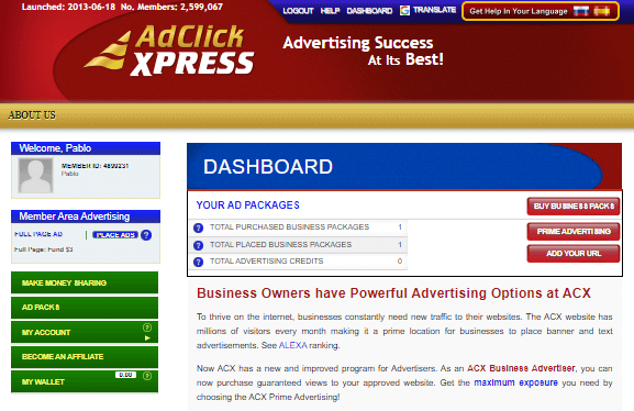 Ad Click Xpress Dashboard 