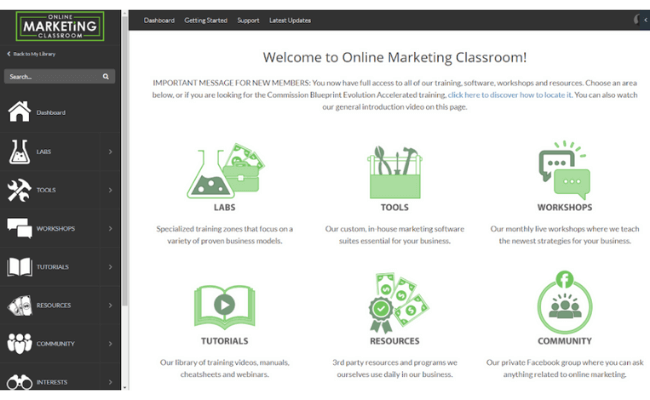 Online Marketing Classroom Features