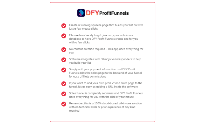 DFY Profit Funnels Features