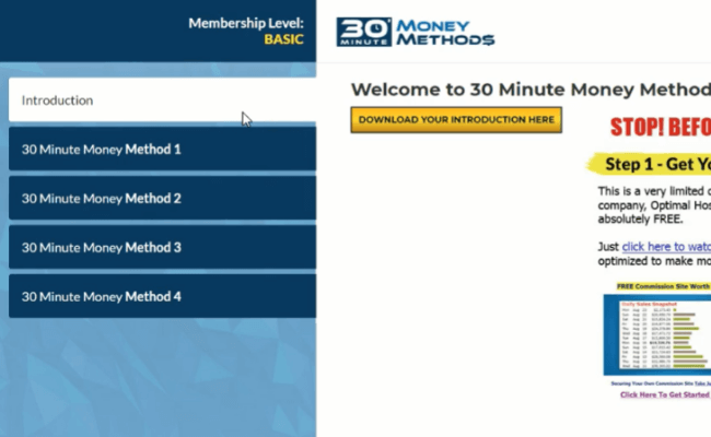 30 Minute Money Methods Review - Dashboard