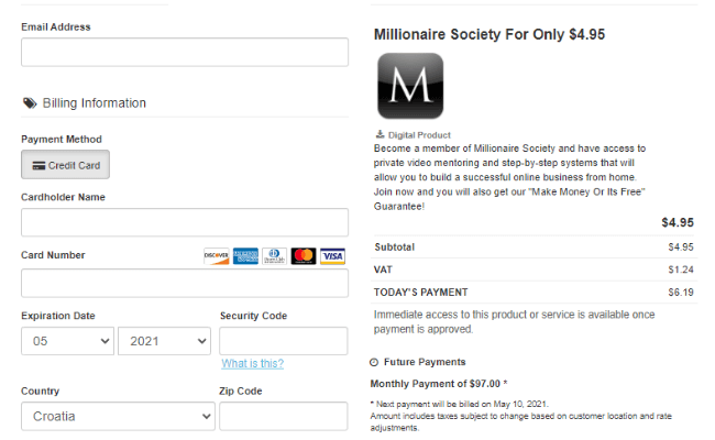 Millionaire Society Review - Price