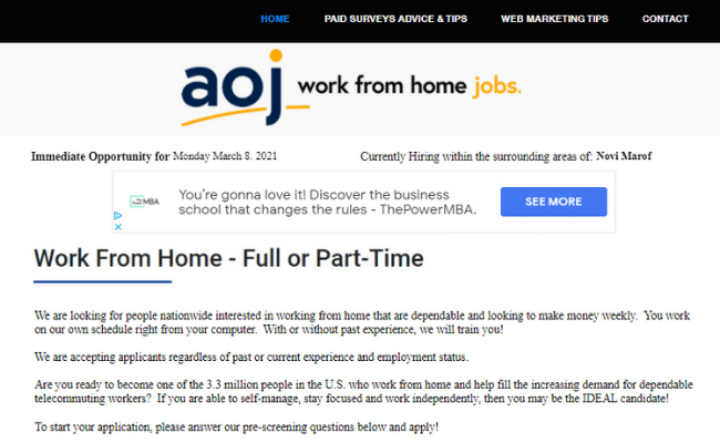 American Online Jobs Scam #1