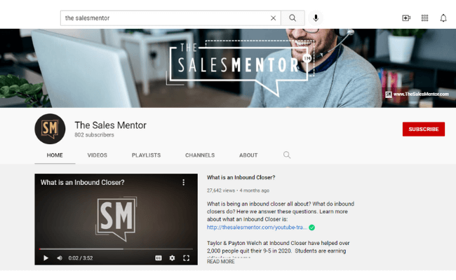 The SalesMentor (Inbound Closer) YouTube