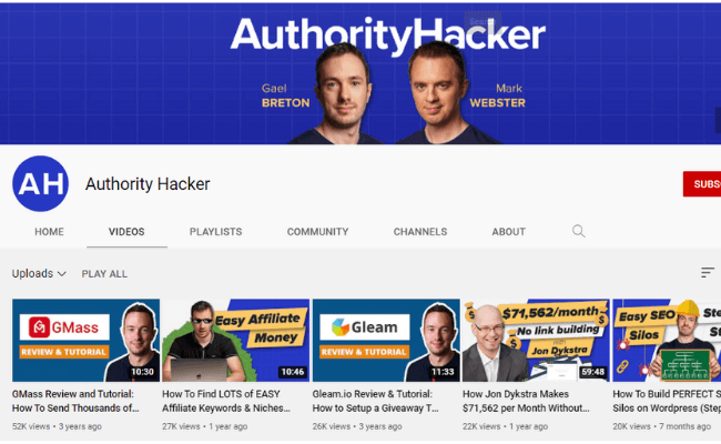Authority Hacker YouTube