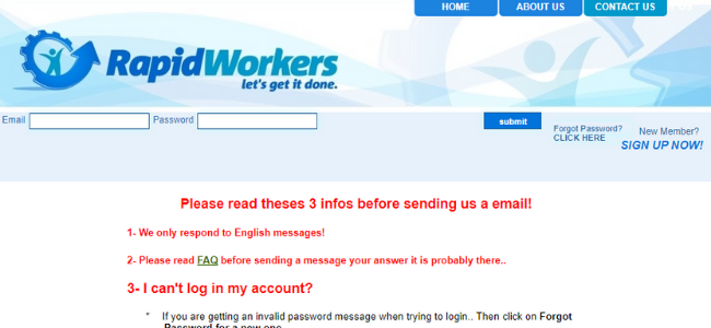 RapidWorkers Contact Page