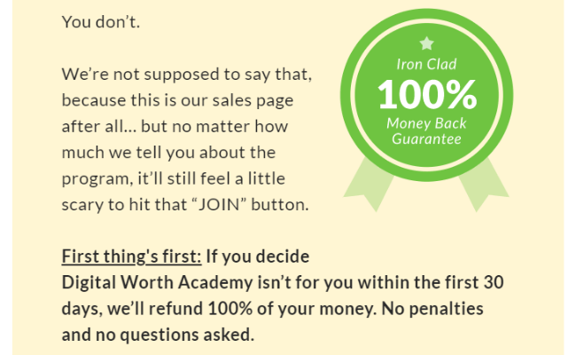Digital Worth Academy Money-Back Guarantee