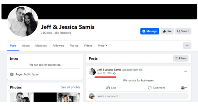Jeff and Jessica Samis Facebook (The Profit League Review)
