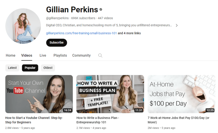 Gillian Perkins YouTube Channel